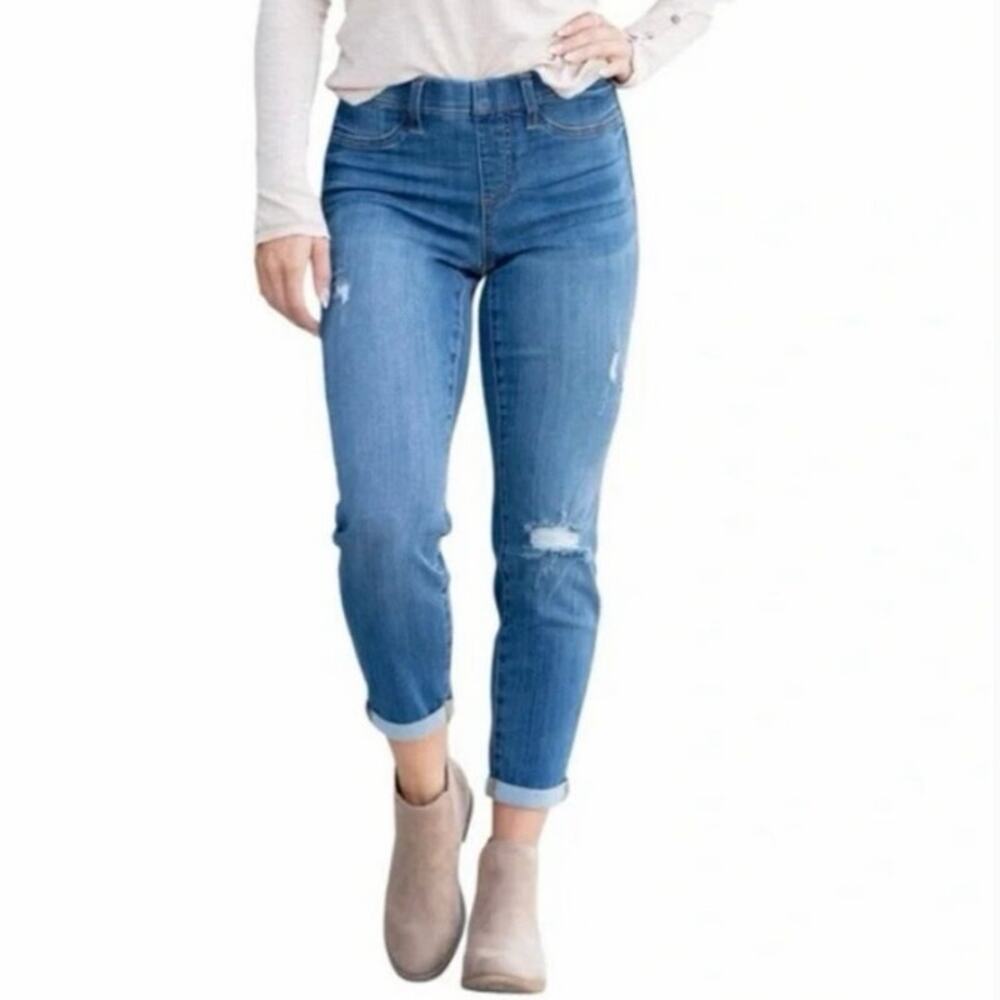 Judy Blue Worland Pull-On Boyfriend Jegging Dark Wash Distressed Size 7/28